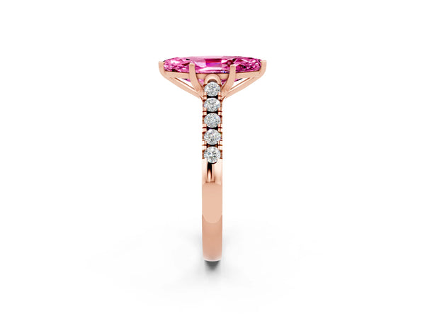Rose gold Marquise Cut Pink Sapphire Pavé Band Solitaire Ring with Prong Setting