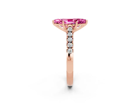 Rose gold {shape_name} Pink Sapphire Solitaire Ring with Pavé Band and Four-Prong Setting_2
