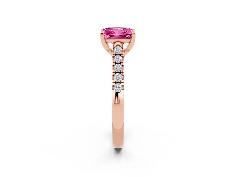 Rose gold {shape_name} Pink Sapphire Solitaire Ring with Pavé Band and Four-Prong Setting_2