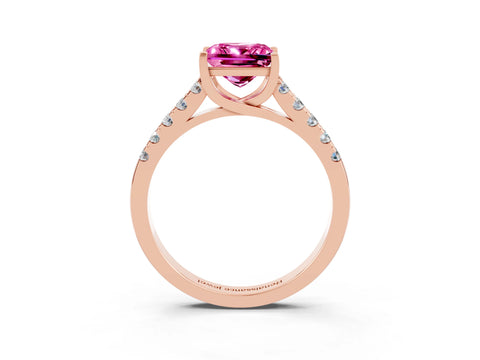 Rose gold {shape_name} Pink Sapphire Solitaire Ring with Pavé Band and Four-Prong Setting_3