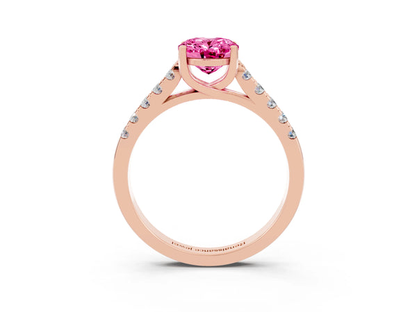 Rose gold Oval Cut Pink Sapphire Pavé Band Solitaire Ring with Prong Setting