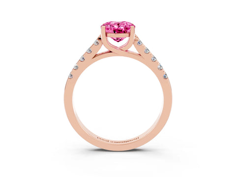 Rose gold {shape_name} Pink Sapphire Solitaire Ring with Pavé Band and Four-Prong Setting_3