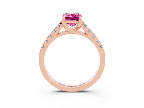 Rose gold {shape_name} Pink Sapphire Solitaire Ring with Pavé Band and Four-Prong Setting_3