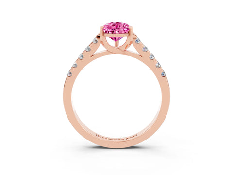 Rose gold {shape_name} Pink Sapphire Solitaire Ring with Pavé Band and Four-Prong Setting_3