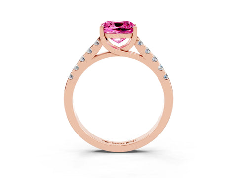 Rose gold {shape_name} Pink Sapphire Solitaire Ring with Pavé Band and Four-Prong Setting_3