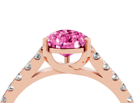 Rose gold {shape_name} Pink Sapphire Solitaire Ring with Pavé Band and Four-Prong Setting_4