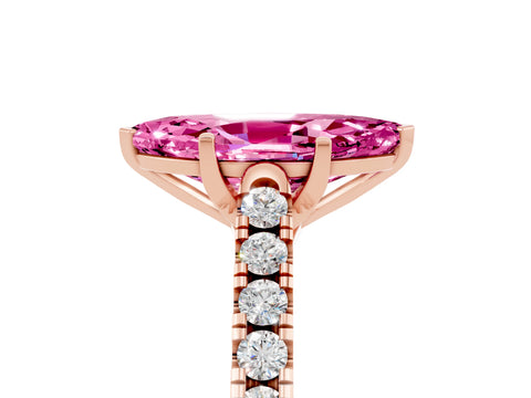 Rose gold {shape_name} Pink Sapphire Solitaire Ring with Pavé Band and Four-Prong Setting_5