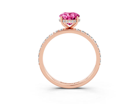 Rose gold {shape_name} Pink Sapphire Solitaire Ring with Pavé Band and Hidden Halo_3