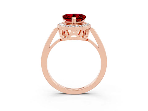 Rose gold {shape_name} Ruby Halo Ring with Split Shank and Four-Prong Setting_3