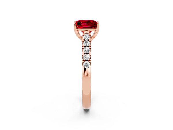 Rose gold Princess Cut Ruby Pavé Band Solitaire Ring with Prong Setting
