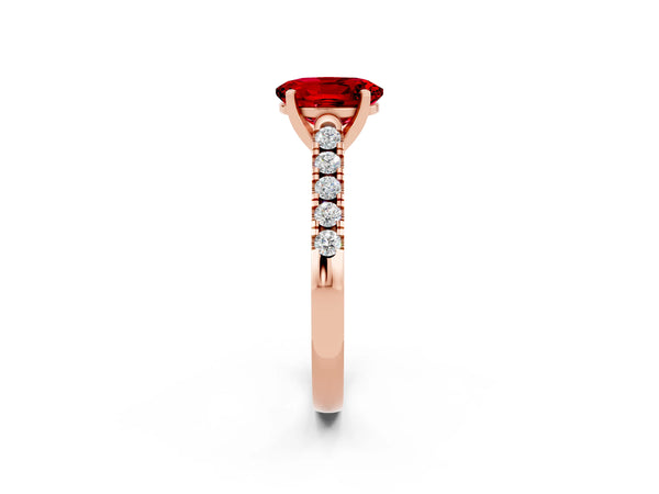 Rose gold Oval Cut Ruby Pavé Band Solitaire Ring with Prong Setting