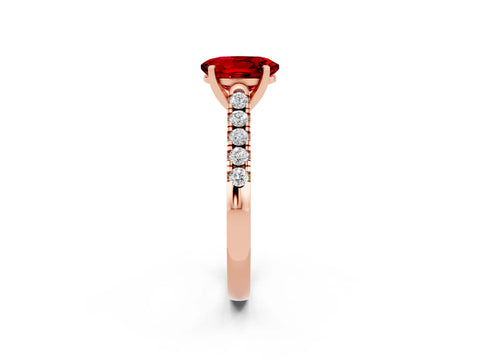 Rose gold {shape_name} Ruby Solitaire Ring with Pavé Band and Four-Prong Setting_2
