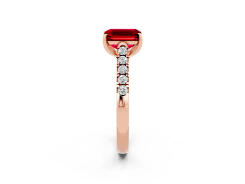 Rose gold {shape_name} Ruby Solitaire Ring with Pavé Band and Four-Prong Setting_2