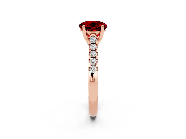 Rose gold Round Cut Ruby Pavé Band Solitaire Ring with Prong Setting