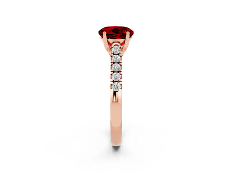 Rose gold {shape_name} Ruby Solitaire Ring with Pavé Band and Four-Prong Setting_2