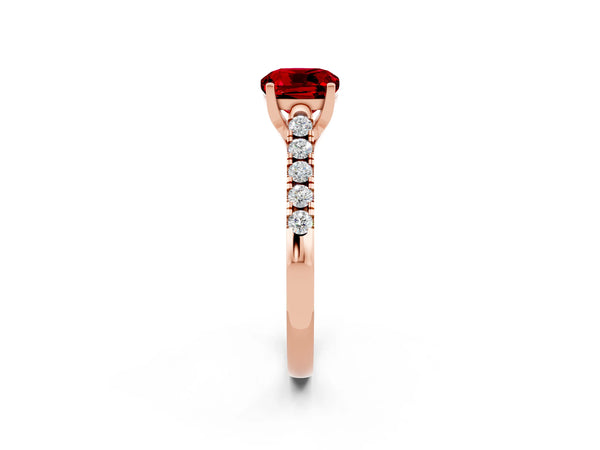 Rose gold Cushion Cut Ruby Pavé Band Solitaire Ring with Prong Setting