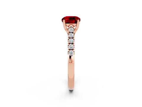 Rose gold {shape_name} Ruby Solitaire Ring with Pavé Band and Four-Prong Setting_2