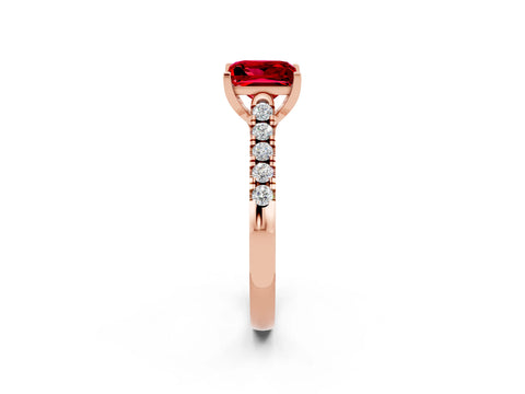 Rose gold {shape_name} Ruby Solitaire Ring with Pavé Band and Four-Prong Setting_2