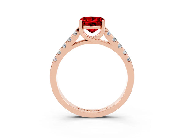 Rose gold Oval Cut Ruby Pavé Band Solitaire Ring with Prong Setting