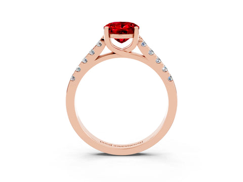 Rose gold {shape_name} Ruby Solitaire Ring with Pavé Band and Four-Prong Setting_3