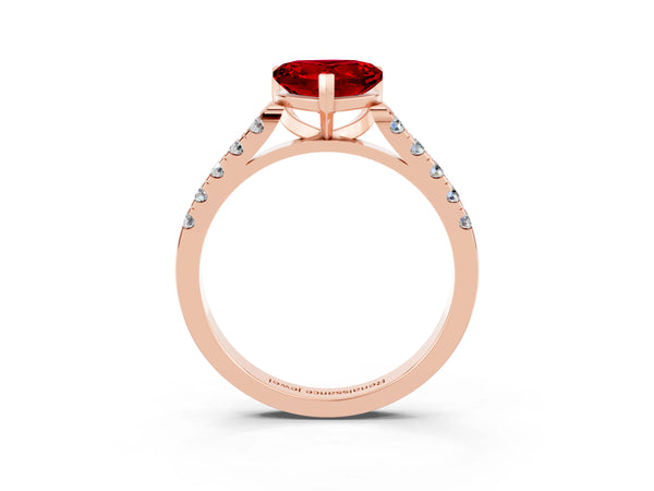 Rose gold Heart Cut Ruby Pavé Band Solitaire Ring with Prong Setting