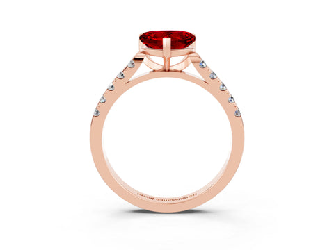 Rose gold {shape_name} Ruby Solitaire Ring with Pavé Band and Four-Prong Setting_3