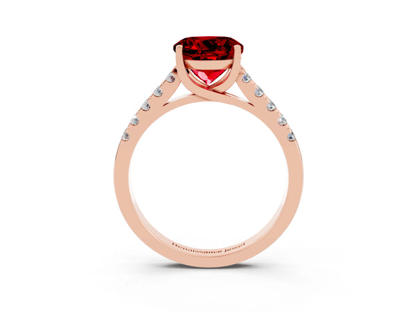 Rose gold Round Cut Ruby Pavé Band Solitaire Ring with Prong Setting