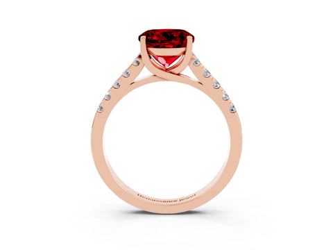 Rose gold {shape_name} Ruby Solitaire Ring with Pavé Band and Four-Prong Setting_3