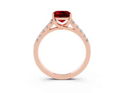 Rose gold {shape_name} Ruby Solitaire Ring with Pavé Band and Four-Prong Setting_3