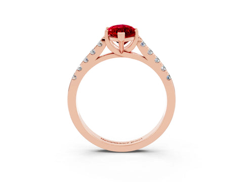 Rose gold {shape_name} Ruby Solitaire Ring with Pavé Band and Four-Prong Setting_3