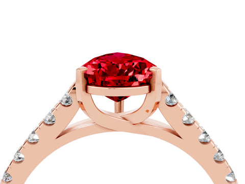Rose gold {shape_name} Ruby Solitaire Ring with Pavé Band and Four-Prong Setting_4