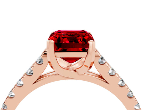 Rose gold {shape_name} Ruby Solitaire Ring with Pavé Band and Four-Prong Setting_4