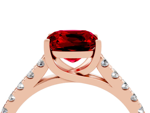 Rose gold {shape_name} Ruby Solitaire Ring with Pavé Band and Four-Prong Setting_4