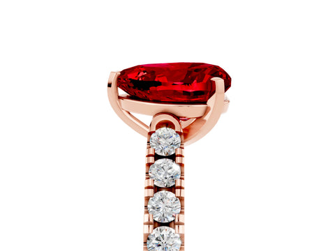 Rose gold {shape_name} Ruby Solitaire Ring with Pavé Band and Four-Prong Setting_5