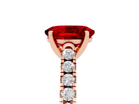 Rose gold {shape_name} Ruby Solitaire Ring with Pavé Band and Four-Prong Setting_5