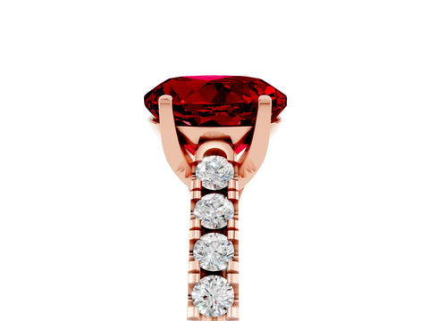 Rose gold {shape_name} Ruby Solitaire Ring with Pavé Band and Four-Prong Setting_5