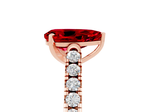 Rose gold {shape_name} Ruby Solitaire Ring with Pavé Band and Four-Prong Setting_5