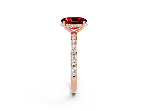 Rose gold {shape_name} Ruby Solitaire Ring with Pavé Band and Hidden Halo_2