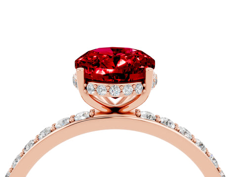 Rose gold {shape_name} Ruby Solitaire Ring with Pavé Band and Hidden Halo_4