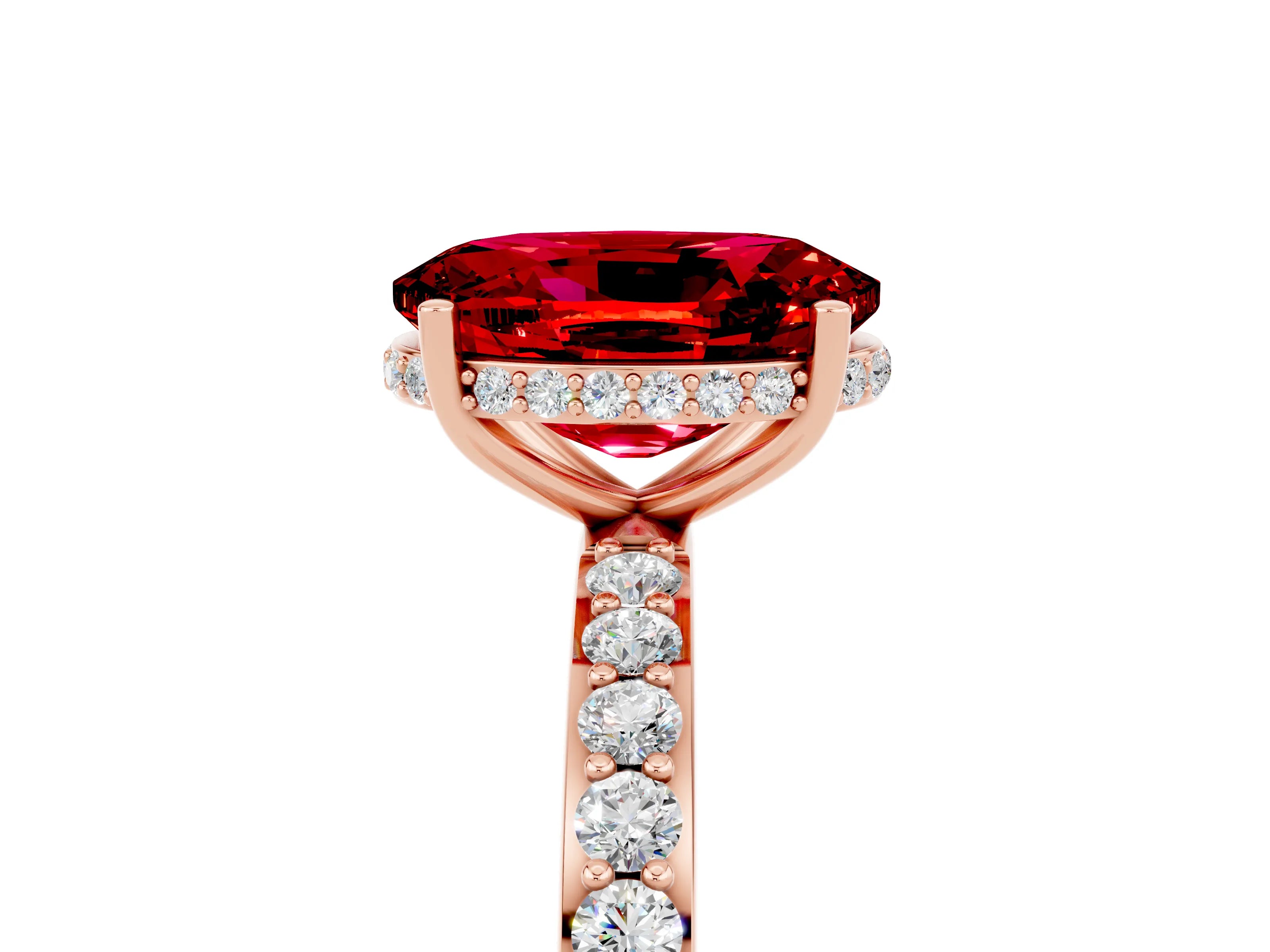 Rose gold {shape_name} Ruby Solitaire Ring with Pavé Band and Hidden Halo_5