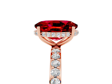 Rose gold {shape_name} Ruby Solitaire Ring with Pavé Band and Hidden Halo_5
