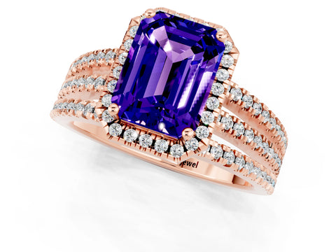 Rose gold {shape_name} Tanzanite Halo Engagement Ring with Split Shank and Four-Prong Setting_1