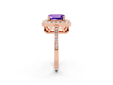 Rose gold {shape_name} Tanzanite Halo Ring with Split Shank and Four-Prong Setting_2