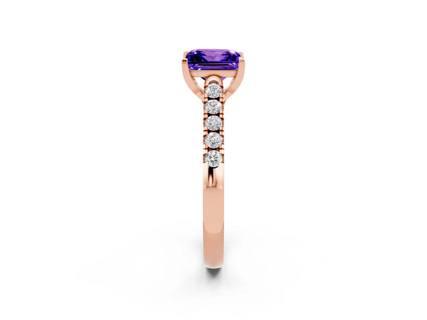 Rose gold Princess Cut Tanzanite Pavé Band Solitaire Ring with Prong Setting