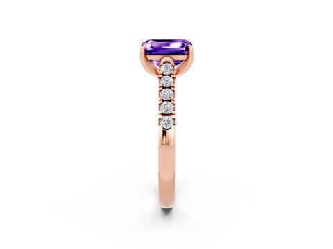 Rose gold {shape_name} Tanzanite Solitaire Ring with Pavé Band and Four-Prong Setting_2