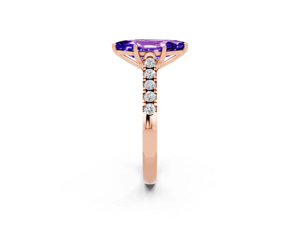 Rose gold Marquise Cut Tanzanite Pavé Band Solitaire Ring with Prong Setting