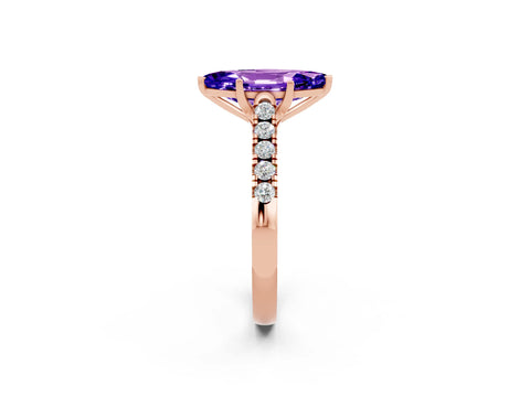 Rose gold {shape_name} Tanzanite Solitaire Ring with Pavé Band and Four-Prong Setting_2
