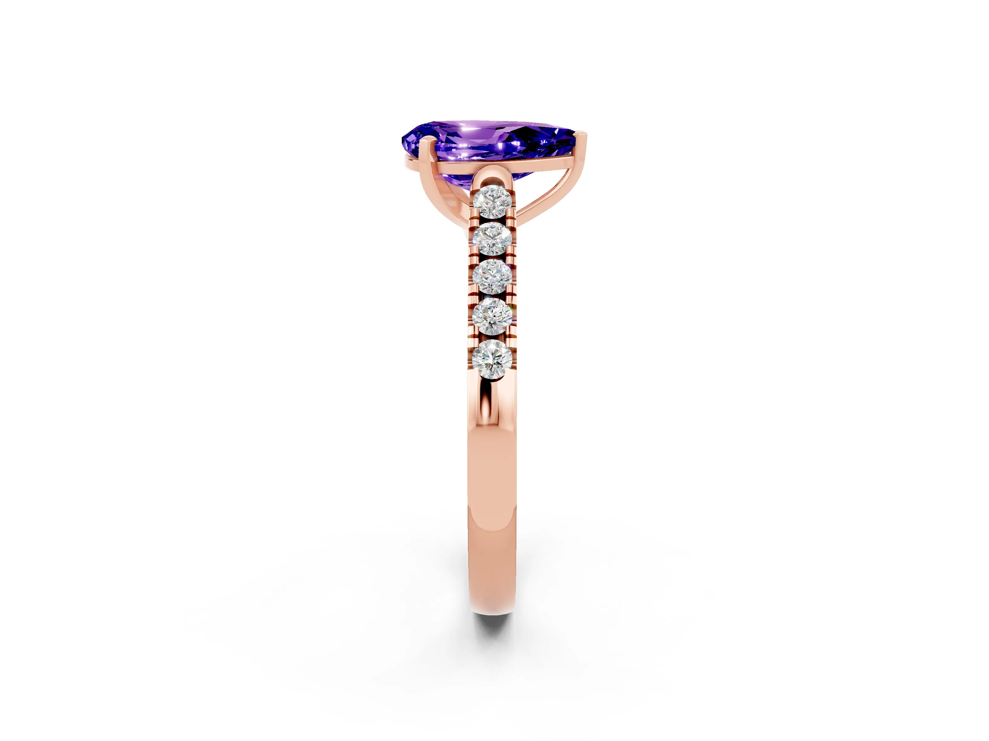 Rose gold {shape_name} Tanzanite Solitaire Ring with Pavé Band and Four-Prong Setting_2