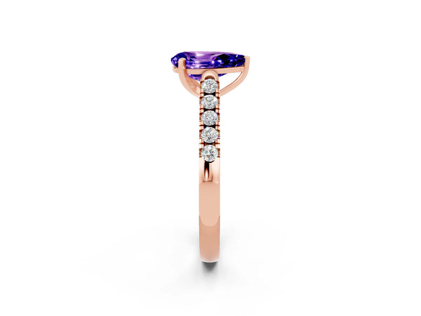 Rose gold Pear Cut Tanzanite Pavé Band Solitaire Ring with Prong Setting