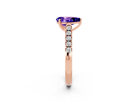 Rose gold {shape_name} Tanzanite Solitaire Ring with Pavé Band and Four-Prong Setting_2